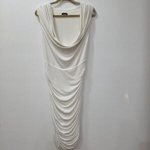 Off White Plunging Rouched Dress